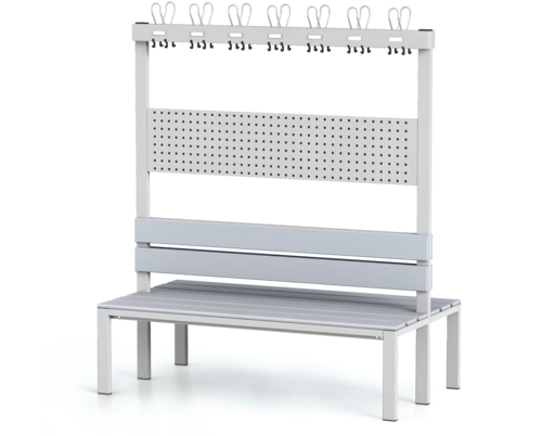 Oboustranná lavice s opěradlem a věšáky, PVC latě - základní provedení 1800 x 1500 x 830
